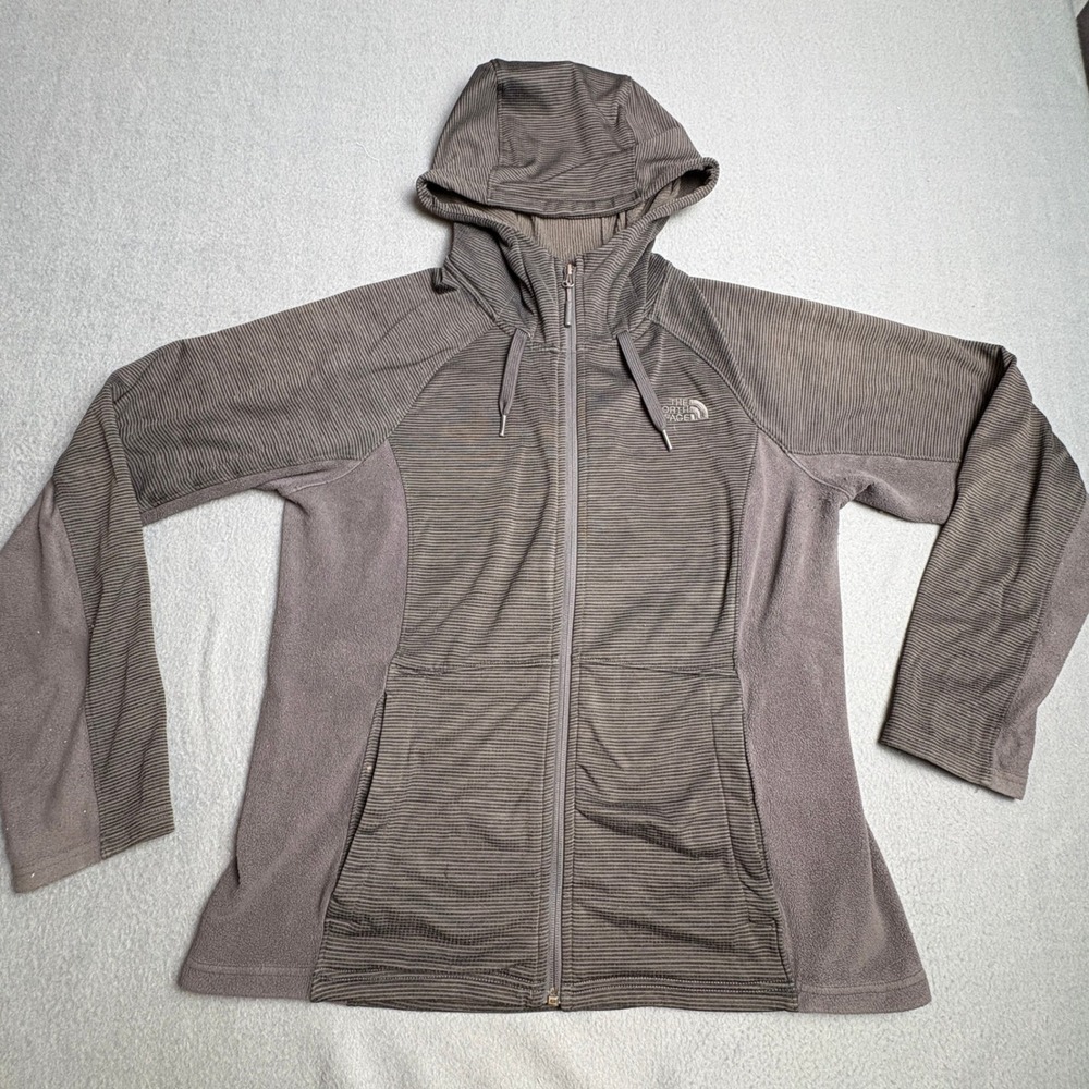 The North Face Mens‎ Large Gray Striped Full Zip Fleece Hoodie Jacket L